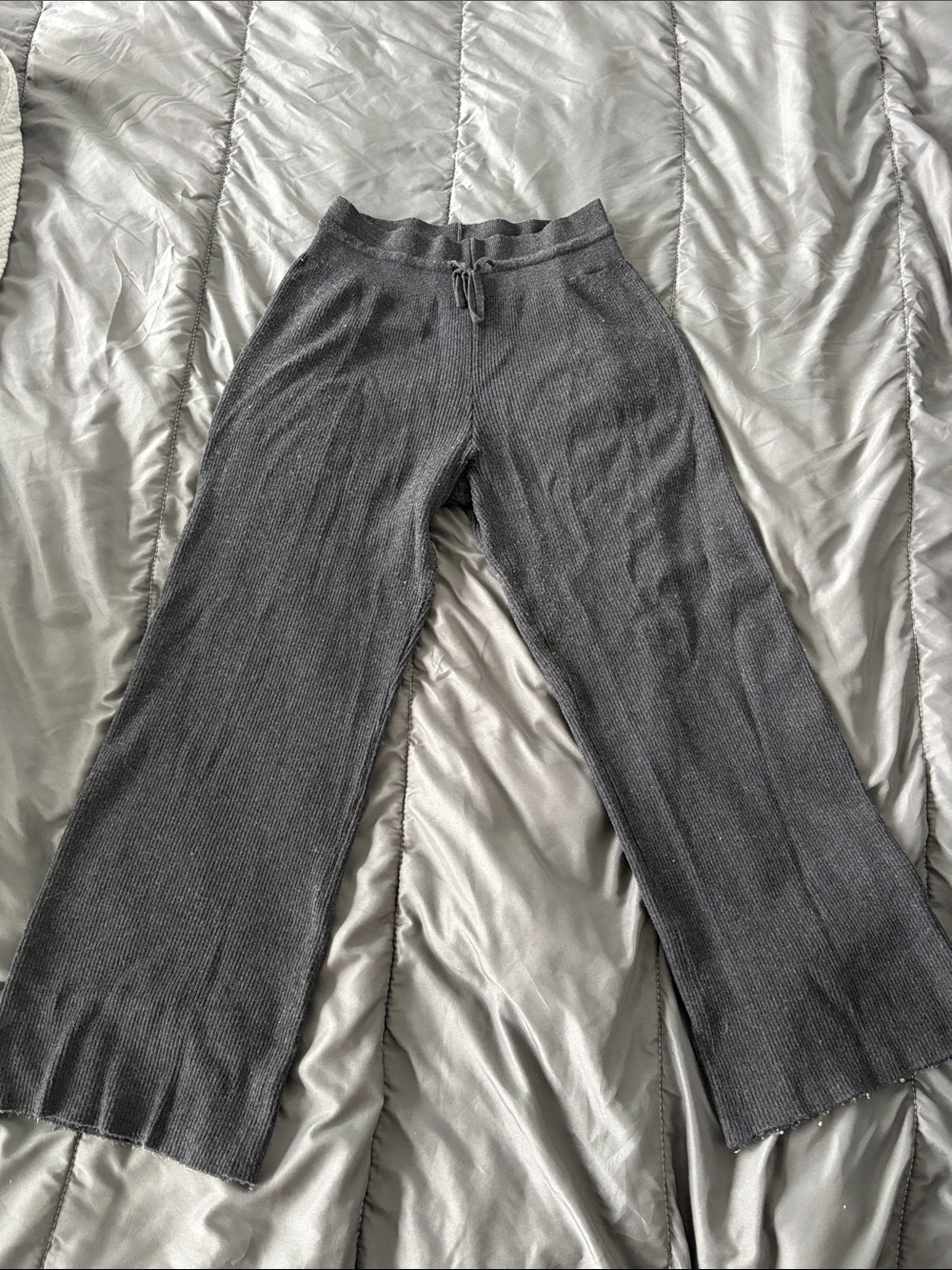 Uniqlo Charcoal Ribbed Wide-Leg Knit Pants